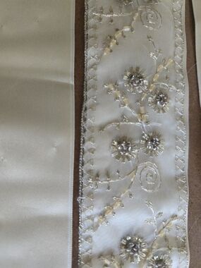 Ivory Floral Embroidered Sash Belt with Metallic Accents
